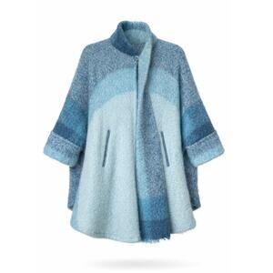 Vintage Donegal Design Mohair Wool Cape Blue Ombre Ruana with Scarf